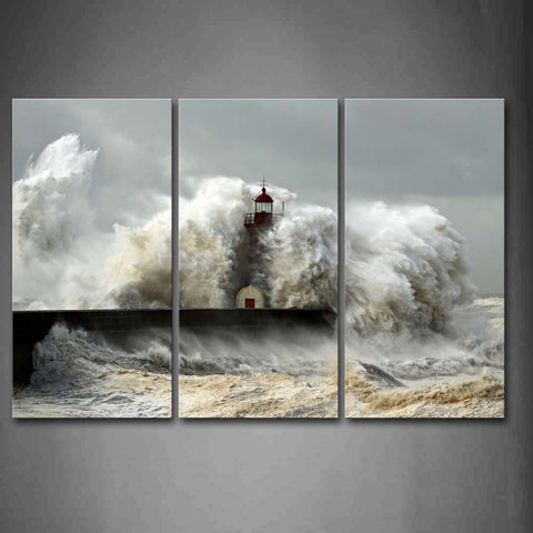 Wall Art Picture Lighthouse Waves Sea