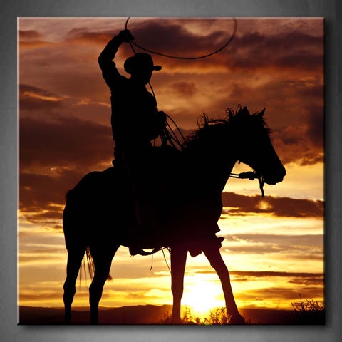 Wall Art Cowboy Horse Sunset